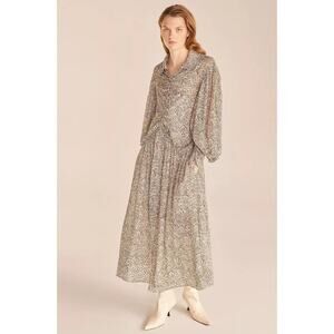 Rebecca Taylor Fleur Ruffle Dress in Speckled Fleur Olive Combo